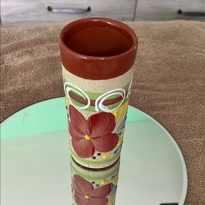 Handcrafted Floral Ceramic Tumbler- Red and Cream
